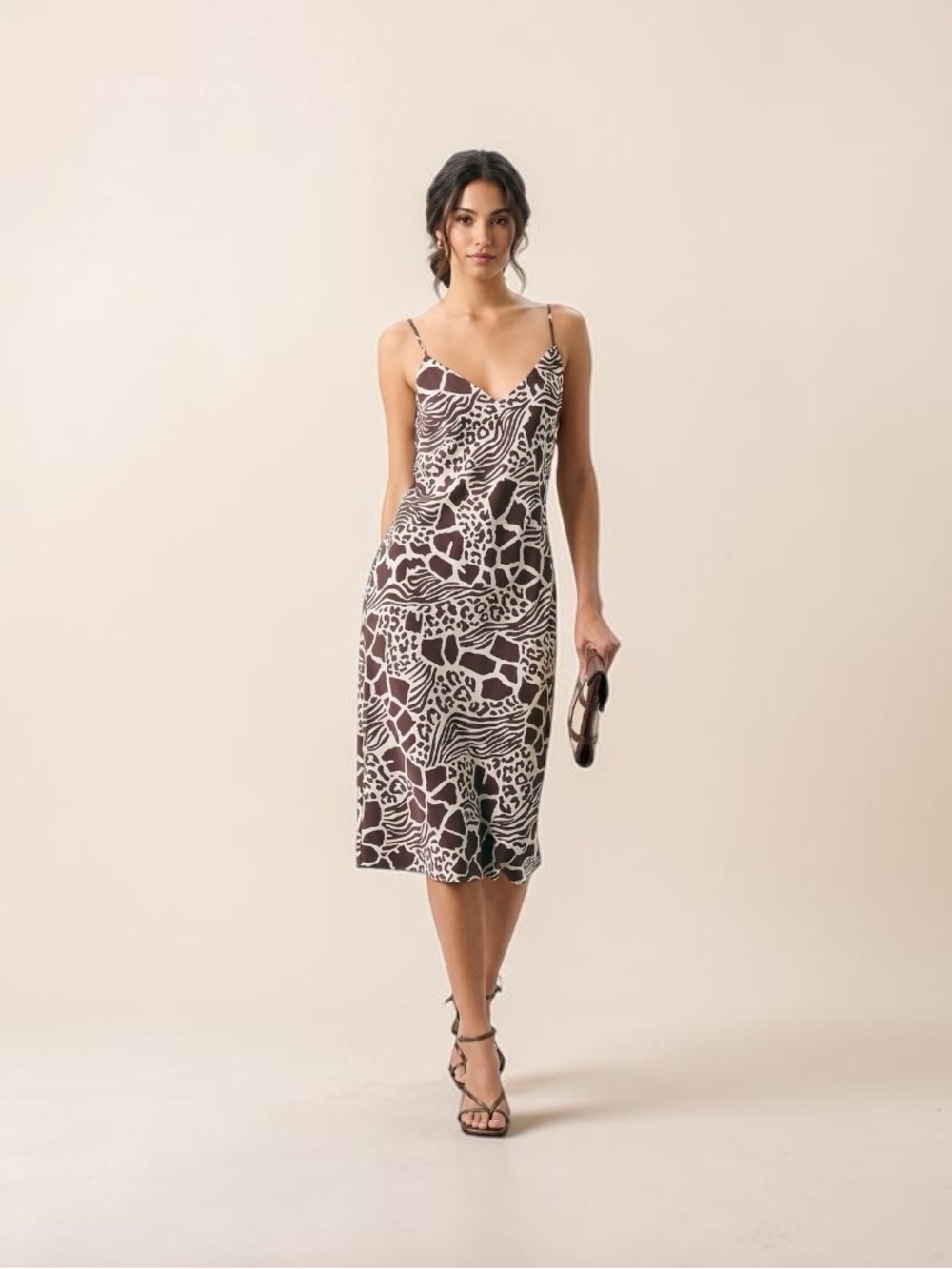 Adam Lippes Silk Animal Print Slip Midi Dress Zebra Giraffe Brown White Sz 6